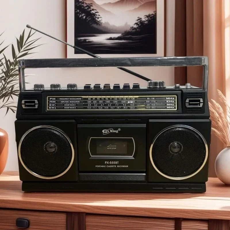 Puxing New Retro Cassette Tape Recorder Stereo Wireless Bluetooth Speakers Nostalgic Portable FM Radio USB TF Card Music Player