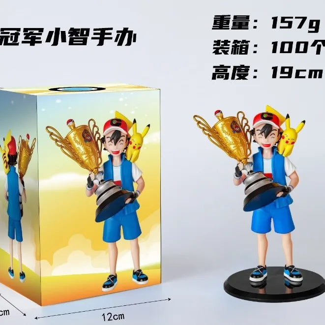 Pokemon Ash Ketchum Pikachu Champion Standing Standing Standing GK Model Anime Action Figure Pocket Monsters Toys Desktop Accessories 18CM