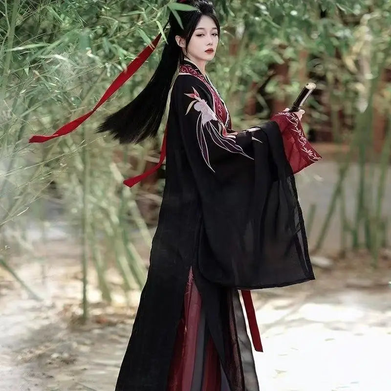 Chinese Song Dynasty Hanfu Men Women Traditional Bamboo Elements Printing Costume Stylish Halloween Wuxia Swordsman Cosplay Suit