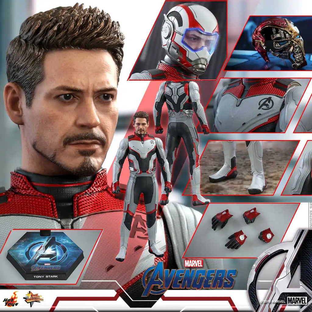 HotToys 1/6 Scale Marvel Avengers Endgame Tony Stark Articulated Action Figure with Team Suit And Quantum Realm Helmet