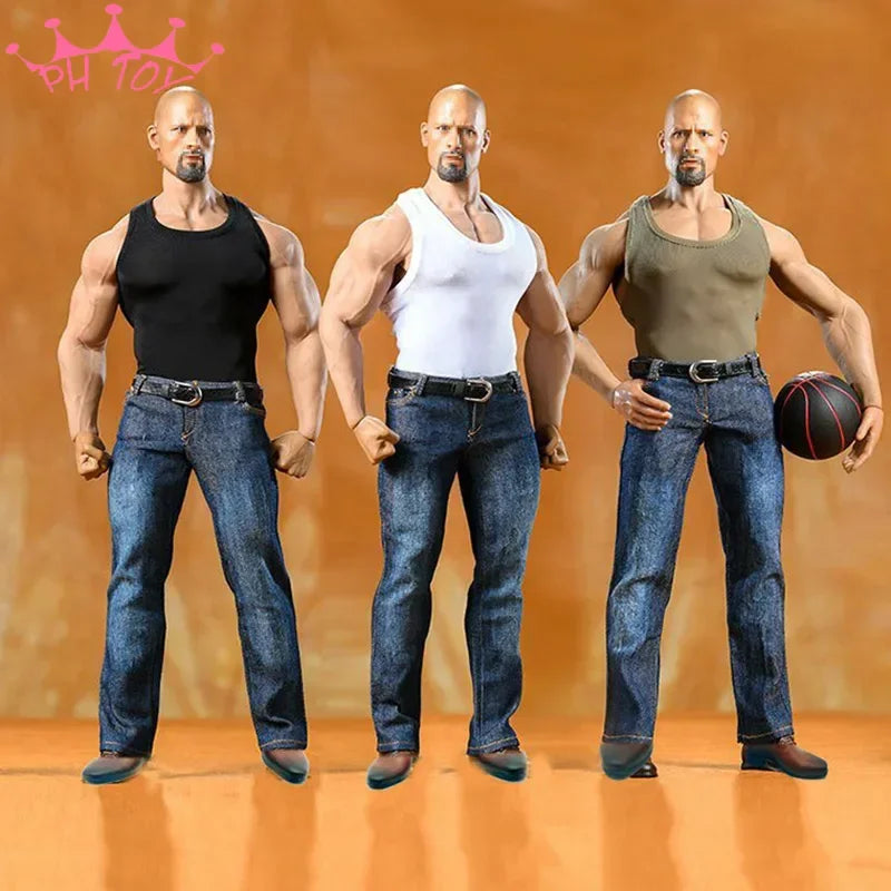 Toy Center 1/6 Male Soldier Casual Tight Sports Tank Top Jeans Belt Leather Shoes for 12" Action Figure M35 Srong Body Dolls