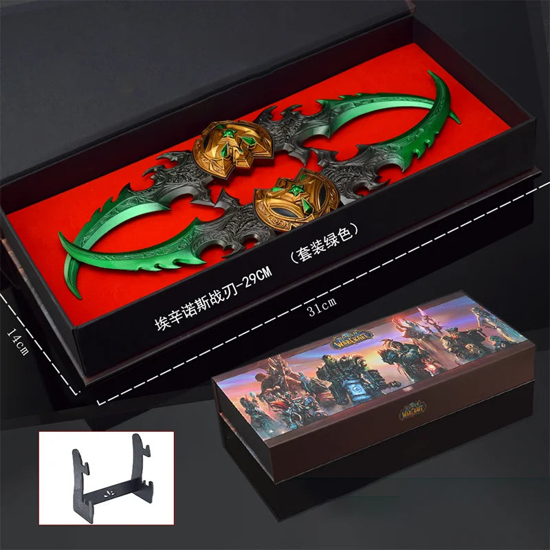 29 см/11,41 инча Warcraft Action Warglaive of Azzinoth Оръжие Модел Меч Фигурка, Метални Орнаменти, Фигурка, Декорация за Стая Подаръци за Момчета