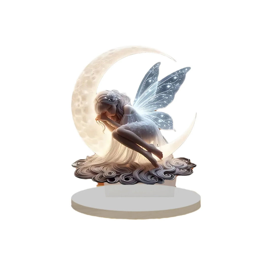 Acryl-Aufsteller mit Fee, kristallklare 2D-Engelsflügel als Regaldekoration, süße, verträumte Zimmerdekoration für Mädchen, Kawaii-Fantasy-Geschenk