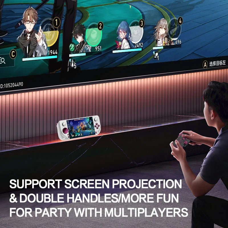 E6MAX Android Handheld-Spielkonsole mit 8-Kern-Prozessor, 64-Bit-Touchscreen, 4+32 GB Speicher, Retro-Design und 5-Zoll-Bildschirm.