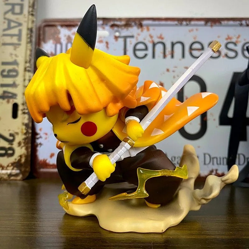 11cm Hot Anime Figure Pikachu Cross-Dressing Agatsuma Zenitsu Figurine PVC Statue Model Doll Collection Ornament Toys Boys Gifts