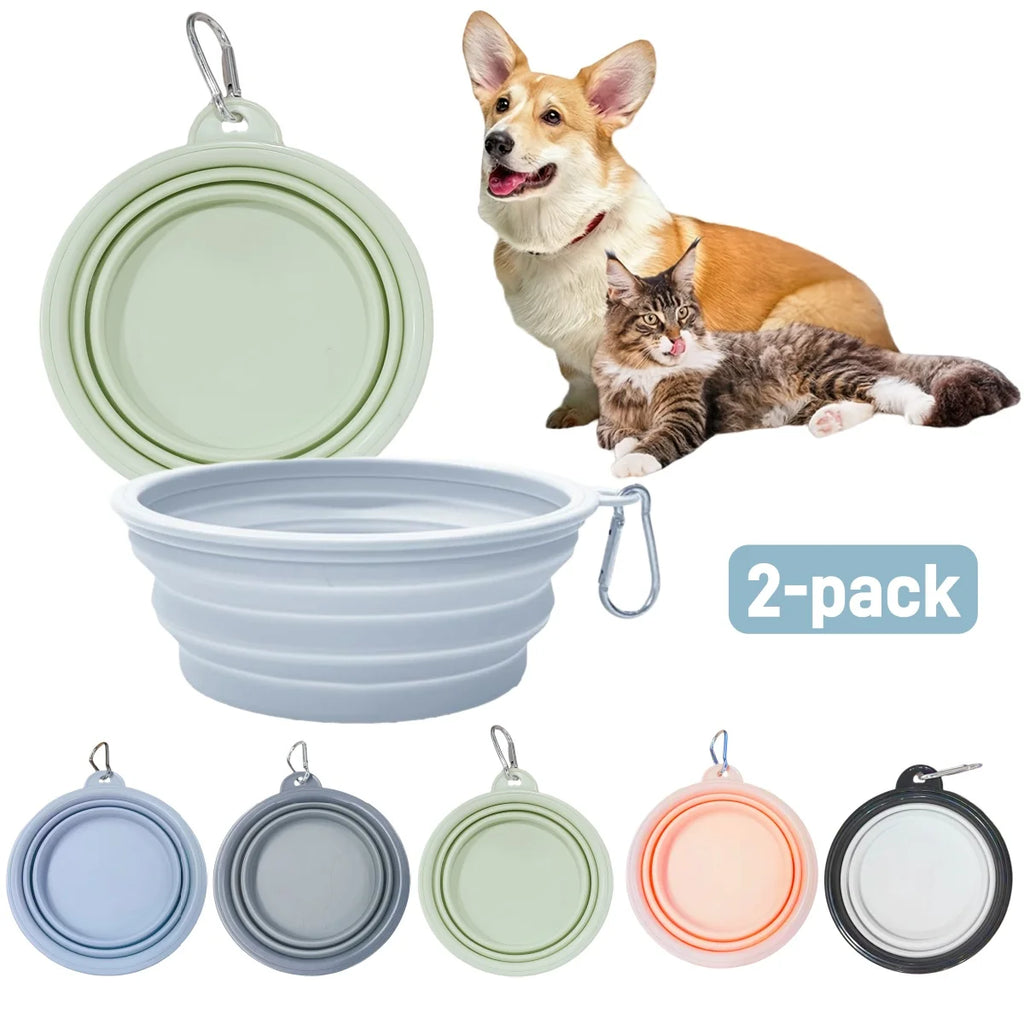 2er-Pack faltbare Silikon-Futter- und Wassernäpfe für Hunde, ideal für Outdoor-Camping und Reisen, mit Karabinerhaken