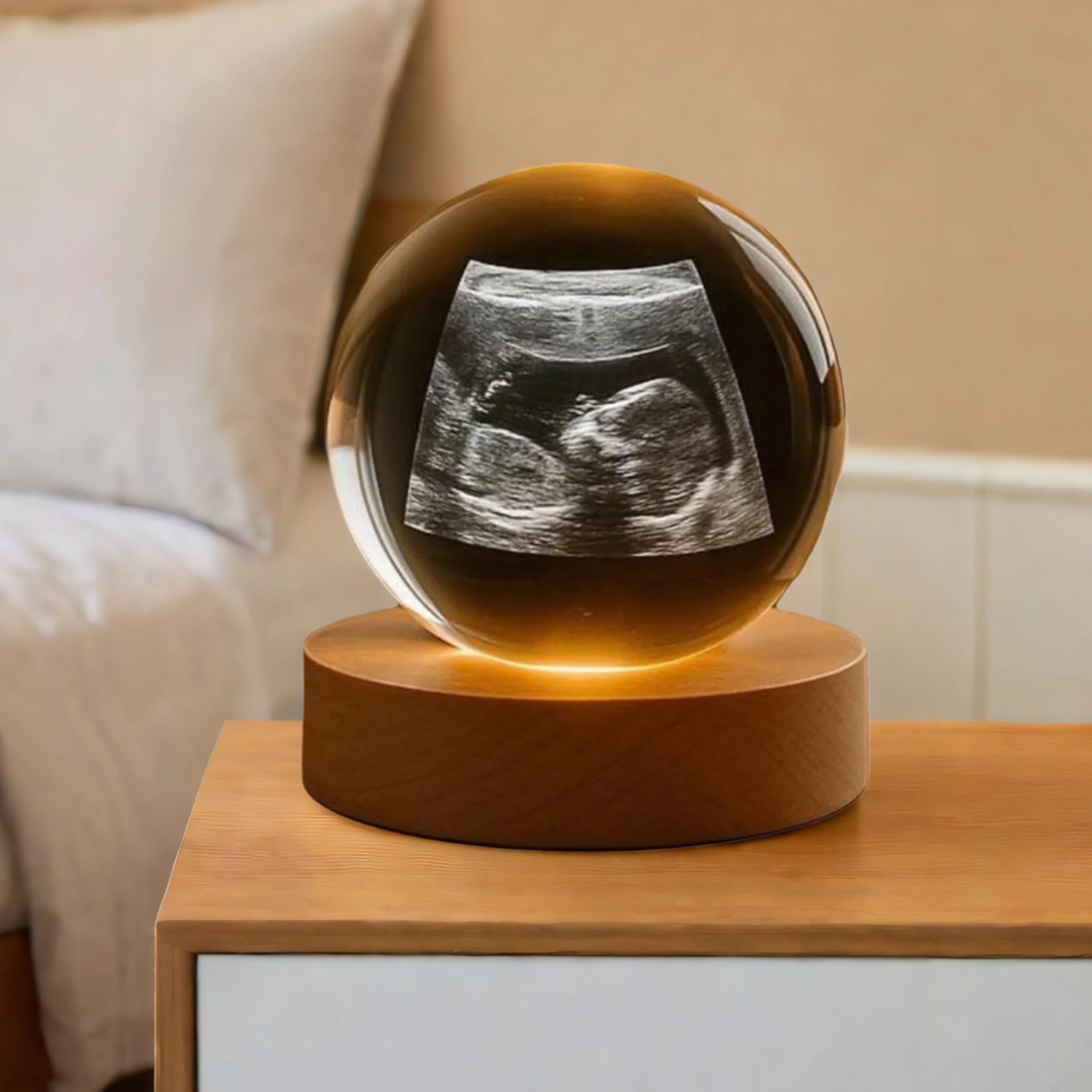 Custom Photo Night Light  Personalized 2D Crystal Ball LED Lamp for Baby Ultrasound Wedding Couple Parents Pet Desk Decor Gift