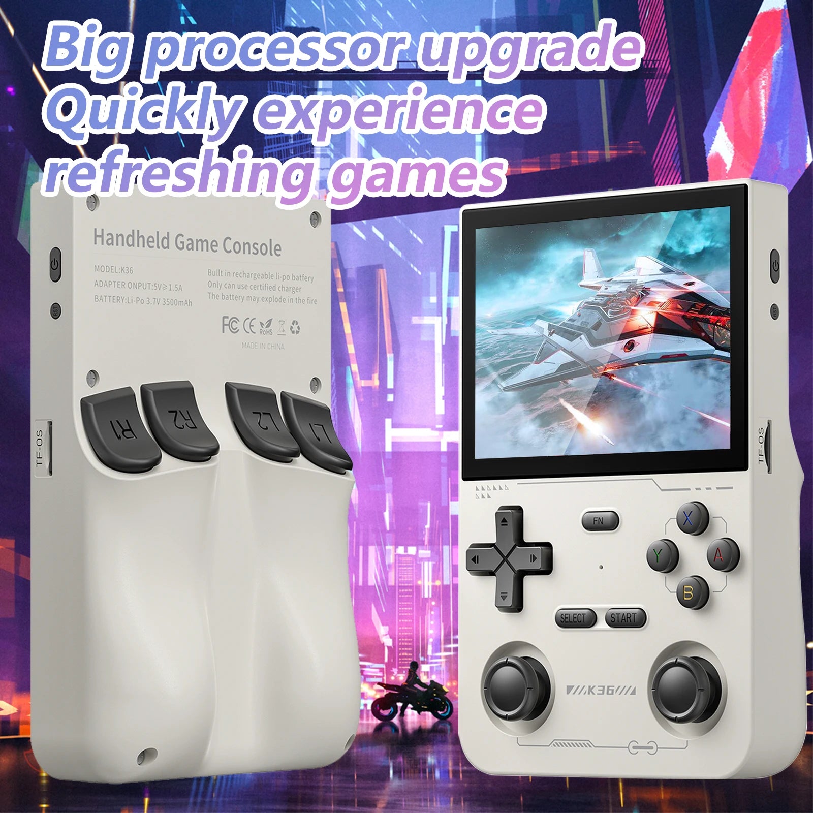 GAMINJA K36 Handheld Game Console 3.5Inch IPS 640x480 Screen Built in 64GB Card Support Two Game Consolesto Play Together Online