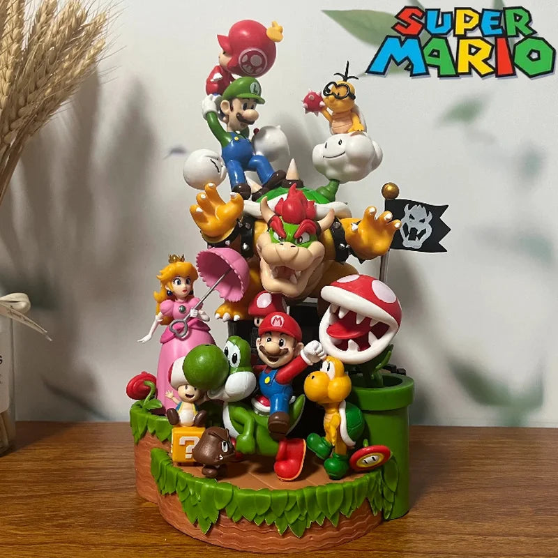 Super Mario Bros Familienporträts Figur Super Mario Bros 27cm Anime Figuren Mario Actionfigur Klempner Statue Modell Spielzeug Geschenk