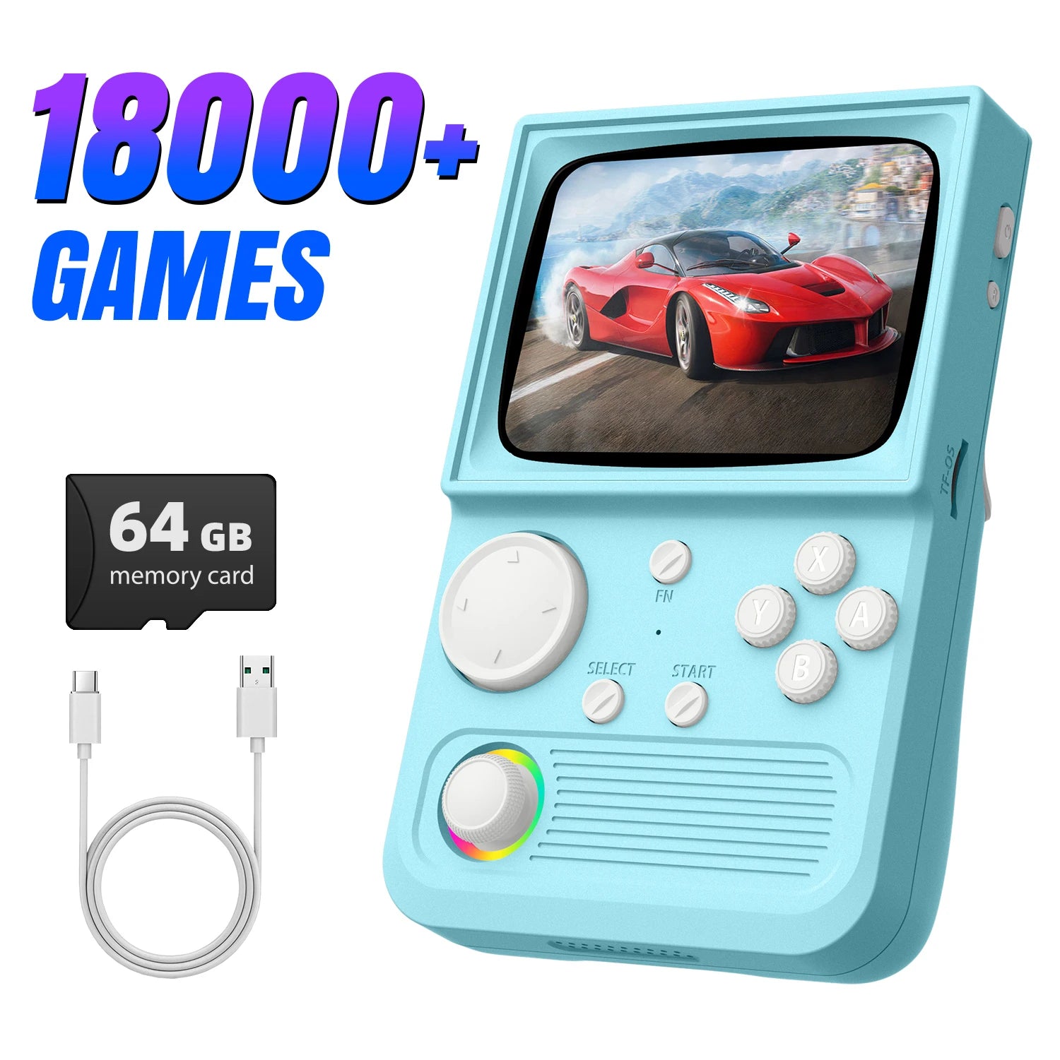 R36T New Retro Handheld Game Console 3.5 Inch IPS Screen 27+Emulators 18000+ Classic Games Portable Pocket Video Game Console