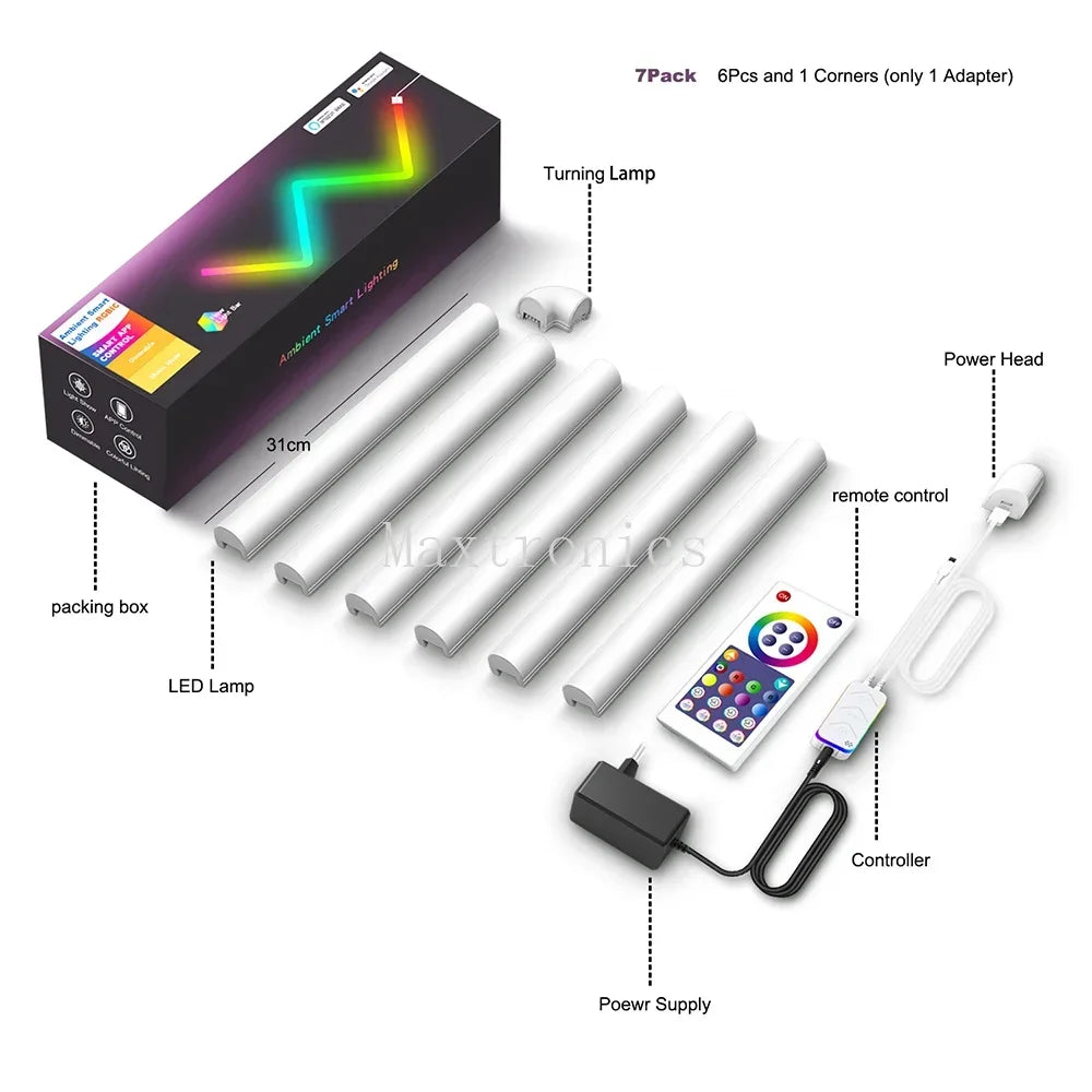 4/6/8pcs Bluetooth/TUYA WiFi LED Wall Light Spliceable RGBIC With Remote Control for Indoor TV Bedroom Game Room Bar Decor 12V
