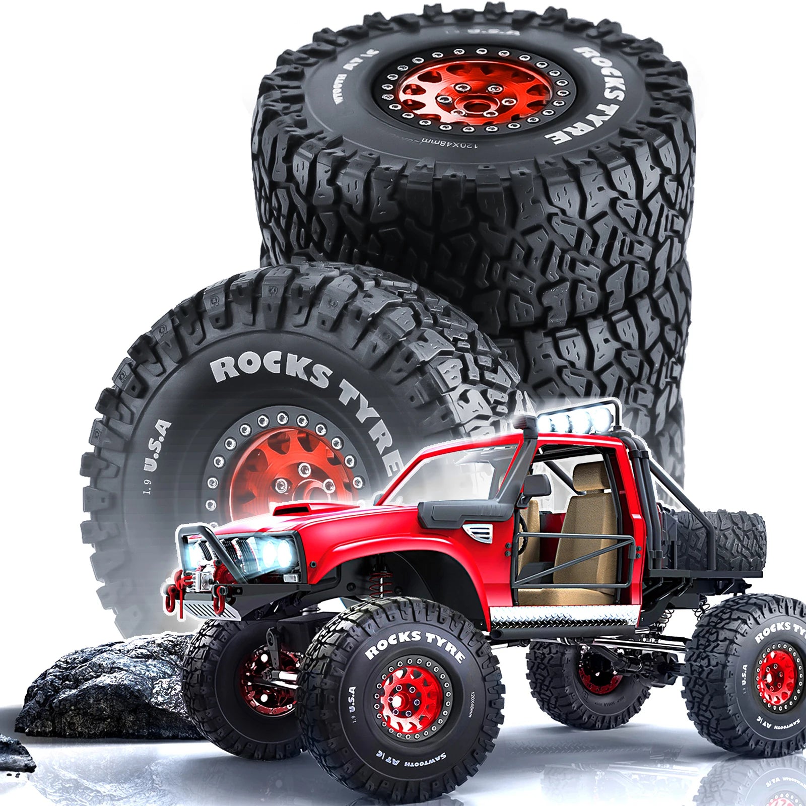 4PCS 1,9 Zoll Beadlock Rad Felgen &amp; Gummi Reifen für 1/10 RC Rock Crawler Axial SCX10 RR10 AX10 Wraith 90048 90018 KM2