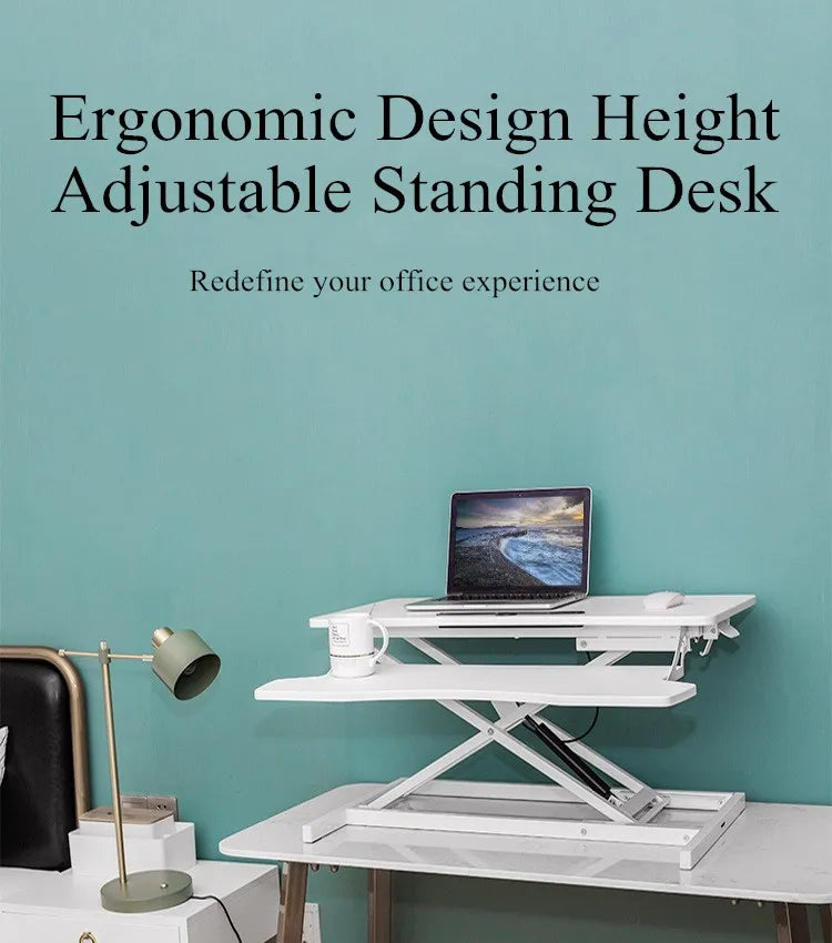 Klappbarer, höhenverstellbarer Stehschreibtisch auf dem Schreibtisch