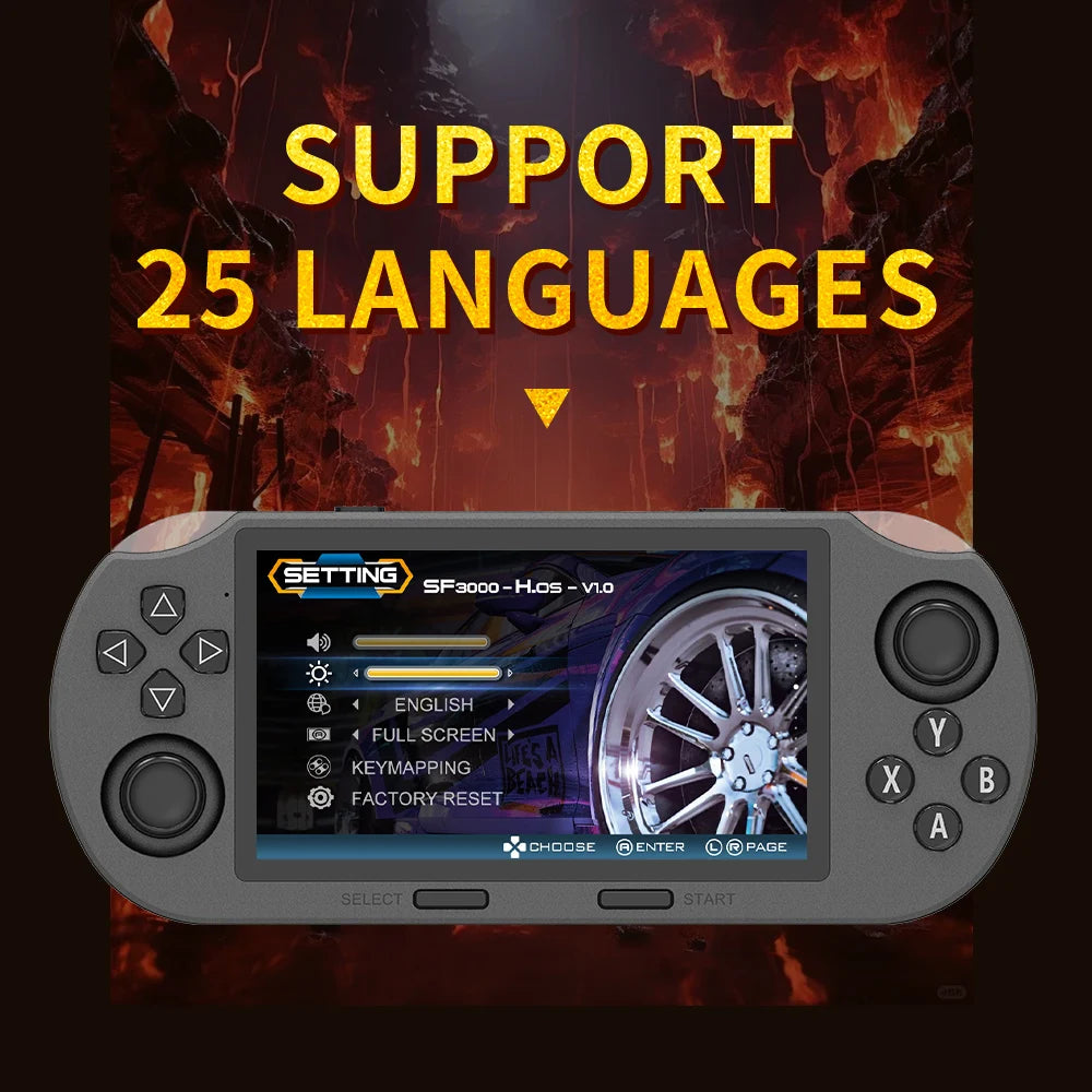 Tragbare Handheld-Spielekonsole SF3000, 4,5-Zoll-IPS-Bildschirm, Retro-Videospiel-Player, integrierte 20.000+ Spiele für PS1/GBA/SFC/MAME 