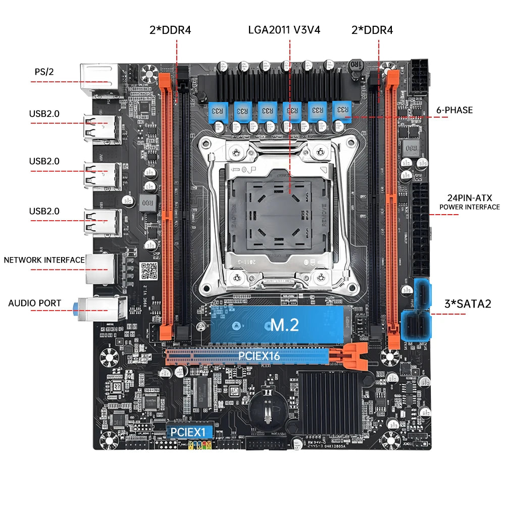 MOUGOL X99 Gaming-Motherboard-Kit mit Xeon E5 2650 V4 CPU und Dual Channel DDR4 16G (2*8G) 2133MHz M.2 NVME für Desktop-Computer