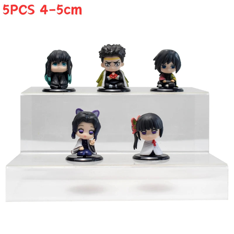5Pcs/Set Demon Slayer Q Version Sitting Figure Toy Anime Kimetsu no Yaiba Tanjiro Nidouzi Inosuke Zenizu PVD Figurine Model Doll