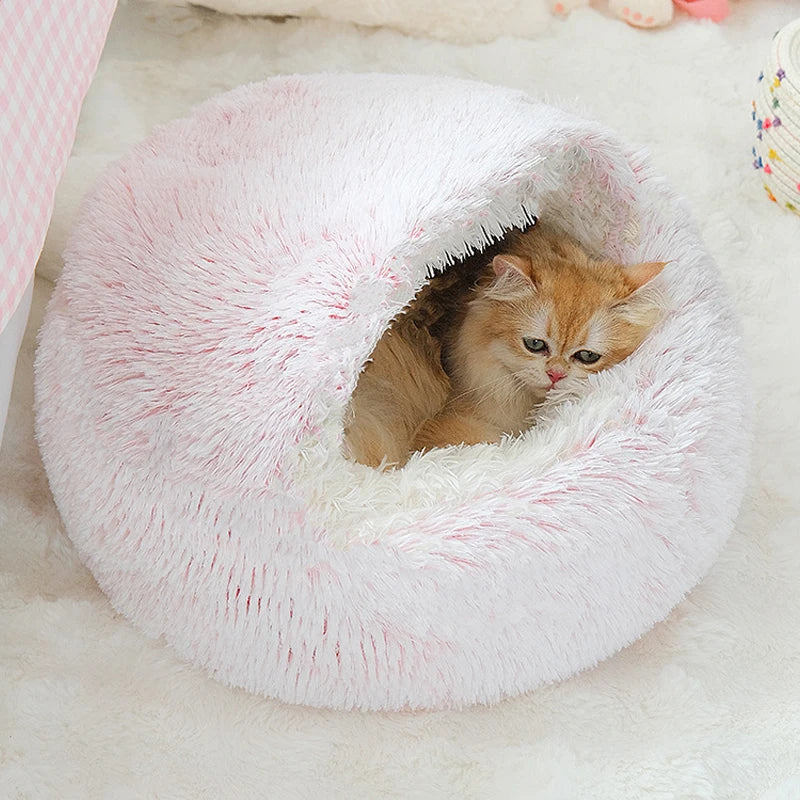 40/50/60cm Autumn and Winter Round Cat Bed Warm Soft Plush Shell Style Sleeping Nest for Small Medium Large DogCat Katzenzubehör