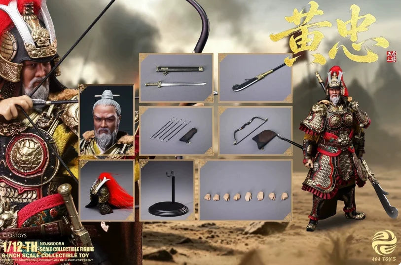 In-stock FIGLAND 303TOYS Collaboration Three Kingdoms 1/12 Ma Chao, Huang Zhong, Guan Yu Action Figures