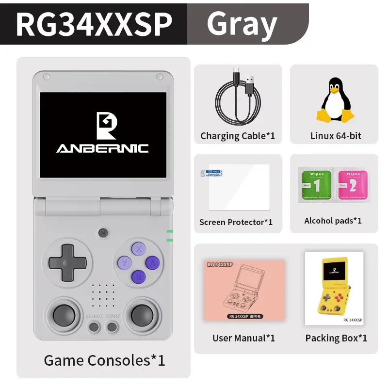 ANBERNIC RG34XXSP Flip Handheld Console 3.4'' IPS Screen Linux 64-bit 64G 5000+ Games Supports 5G WIFI HD-MI TV Output Streaming