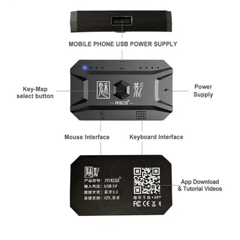M1 Pro Mobile Game Controller 4 in 1 Maus-Tastatur-Adapter-Konverter BT V5.0 Programmierbarer Adapter unterstützt IOS Android System