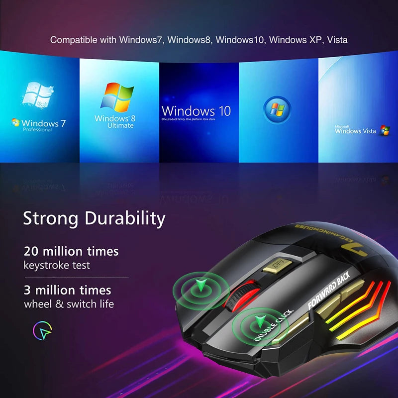 Акумулаторна безжична мишка Bluetooth Gamer Gaming Mouse Computer Ergonomic Mause с подсветка RGB безшумни мишки за лаптоп