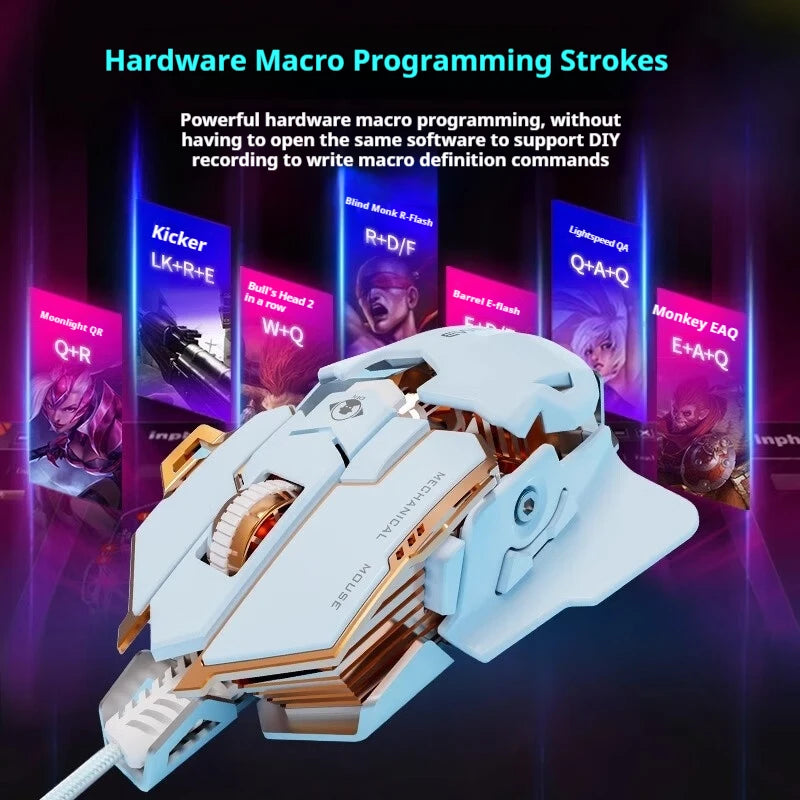 EWEADN G5 USB-Gaming-Maus mit Kabel, wahlweise stumm oder hörbar, Tasten, Makro-Funktionstasten, für Desktop, Laptop, Computer, Schule