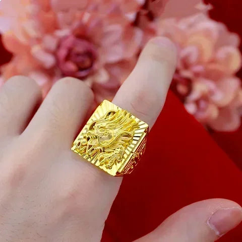 Glattes Segeln 18K Reales Gold Ring Reine 999 Herren AU750 Modische Drachen Muster Einstellbare Segen Geschenk für Freunde