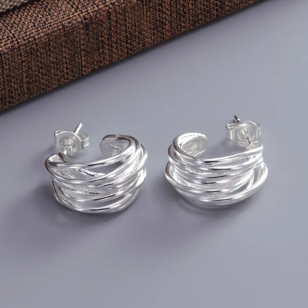 VENTFILLE 925 Sterling Silver Chunky Hoop Earrings for Women Geometric Circle Punk Ear Jewelry Party Gifts 2023 New Dropshipping