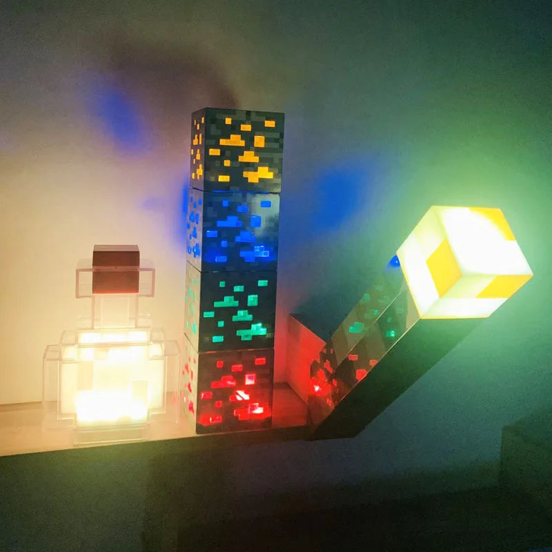 Creative Brownstone Torch LED Night Light USB Rechargeable Game Room Decoration Table Light Festival Gifts for Kids Game Lamps