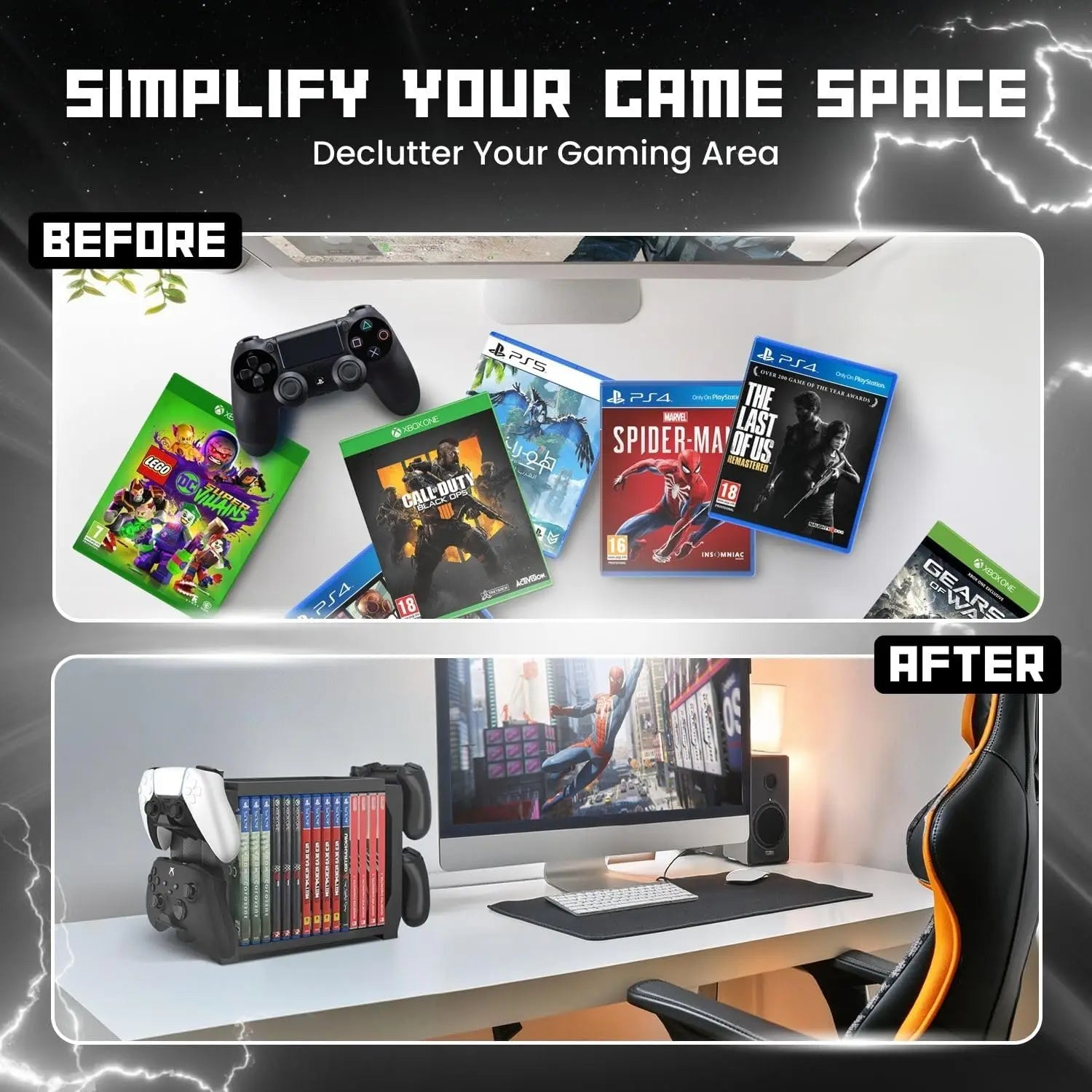 For PS5 Game Disk Rack and Controller Stand Holder For Xbox Series X/Nintendo Switch/PS4 Controller Stand Holder Can hold up to