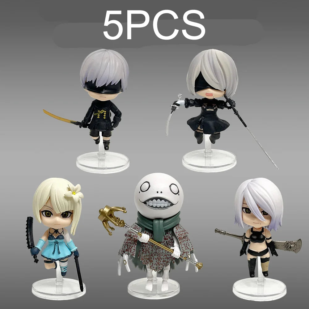 Anime Figures 5PCS NieR Automata 2B Action Mechanical Lifeform Anime Figurine Statue Pvc Model Doll Collection Toy Gift Kids