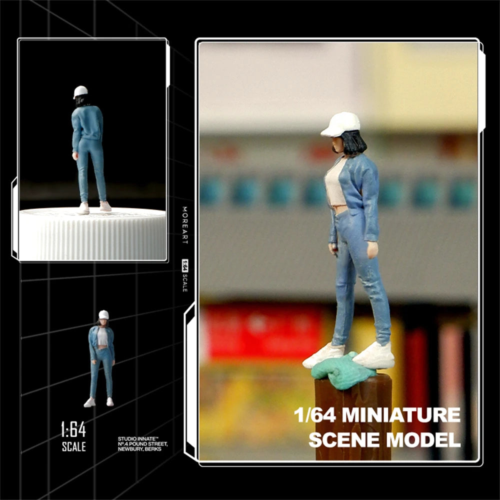Kicarmod 1/64 Scale Model Figurine the Girl in the Denim Suit Figure Miniature Doll Model of in Scale Diecast Model
