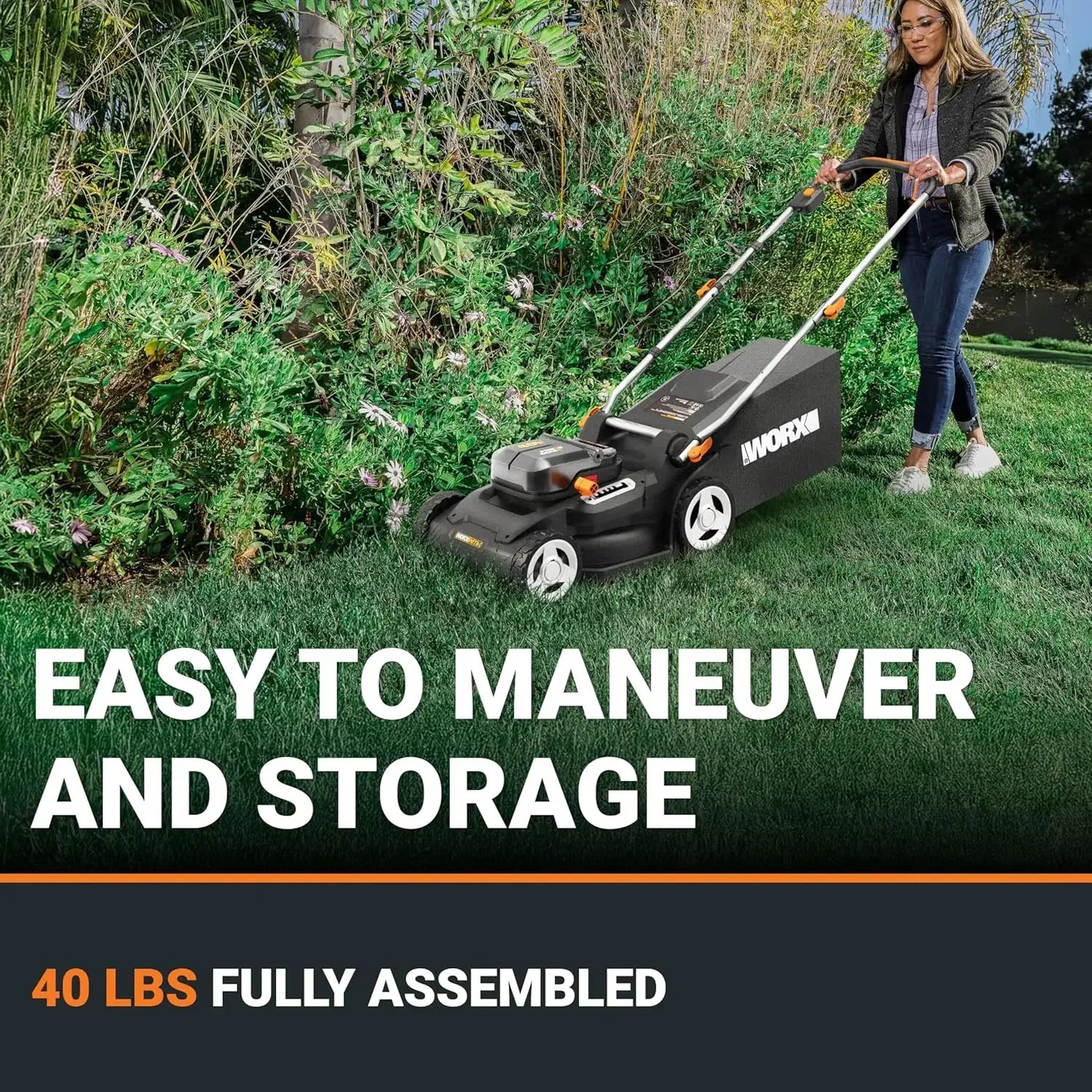 40V 17'' Cordless Lawn Mower for Medium Size Yards, 2-in-1 Electric Mower Cuts to Edge, Compact & Lightweight Push Lawn Mower wi