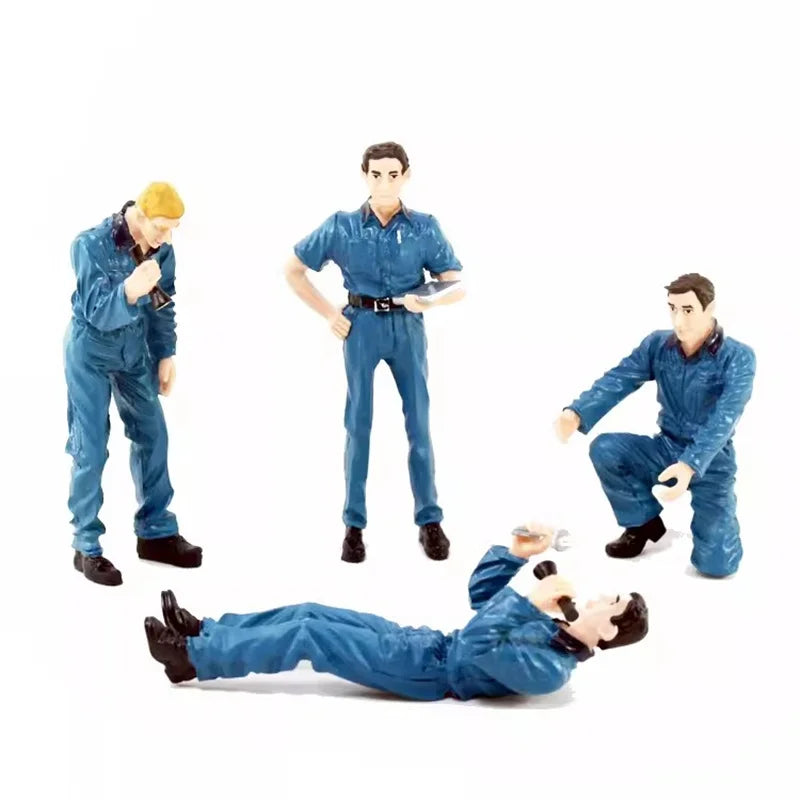 1/18 Scale 4Pcs Resin Repairman Model Vehicle Repair Factory Repair Worker Scene Accessories Action Figure Toy Gift Collection