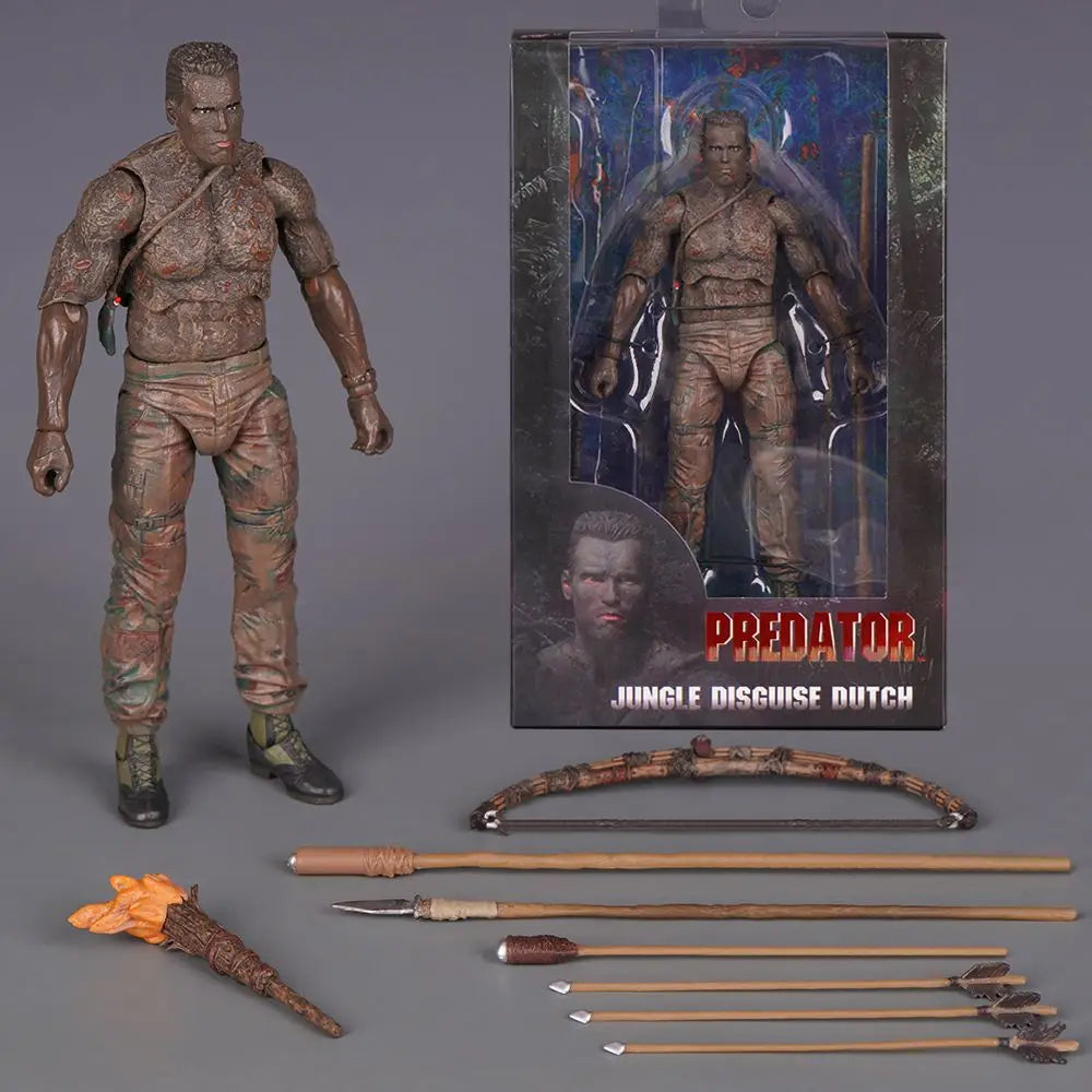 New Ko Neca Predator Jungle Extraction Dutch Action Figure Schwarzenegger Figurine Statue Model Desktop Decoration Toy Gift