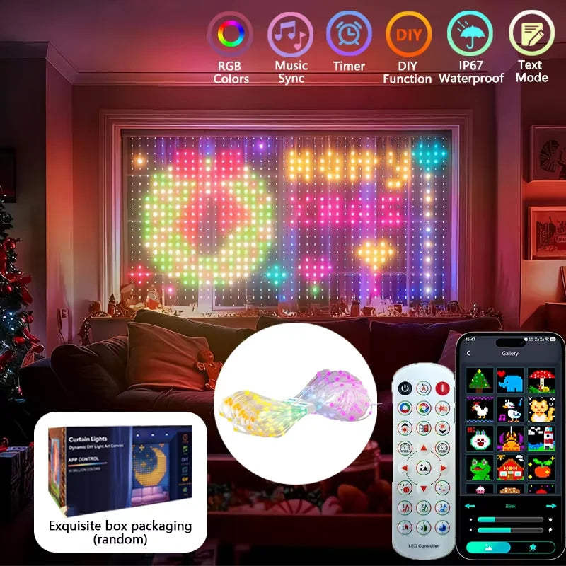 LED Smart Curtain Lights Curtain Garland on The Window USB Power Fairy Lights Festoon with Remote New Year Garland Led Lights 。