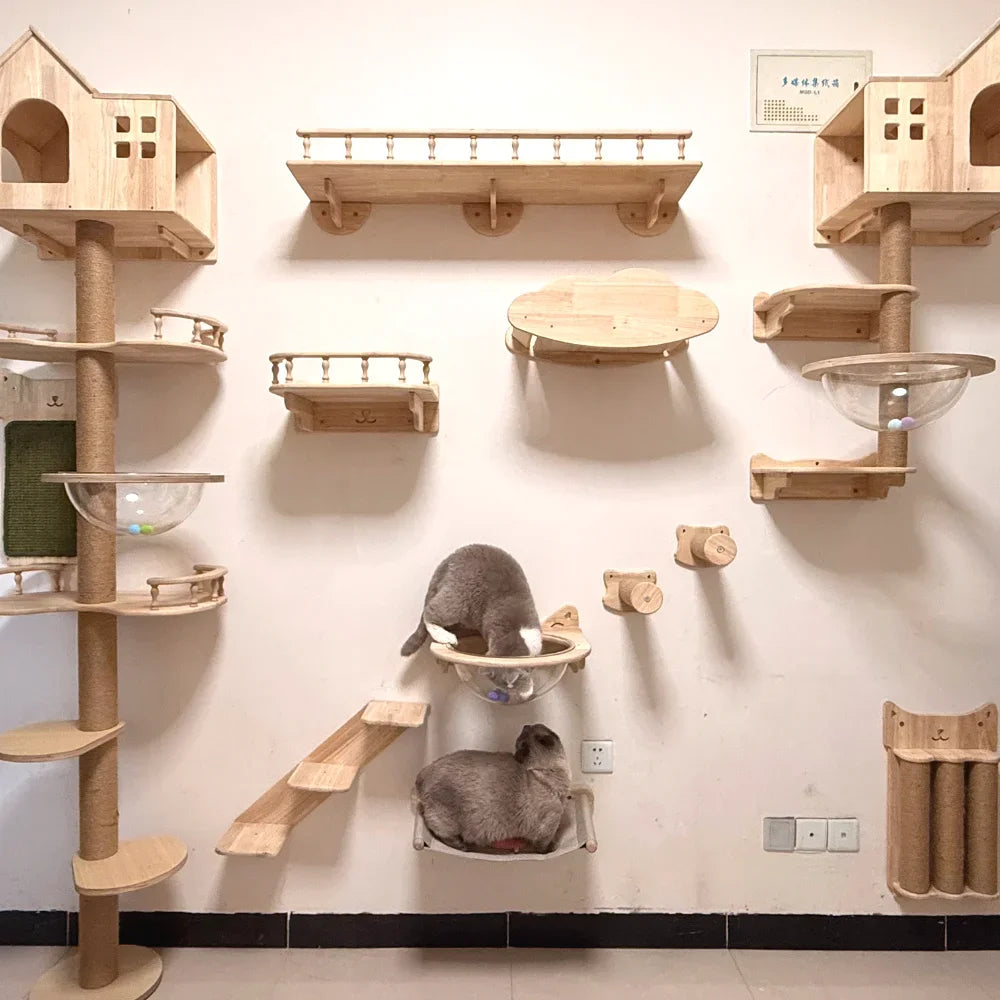 Cat Climbing Shelves Wall Mounted Cat Tree Cat Scratching Post Climbing Perches Hammock Steps for Cat Sleeping Playing and Rest