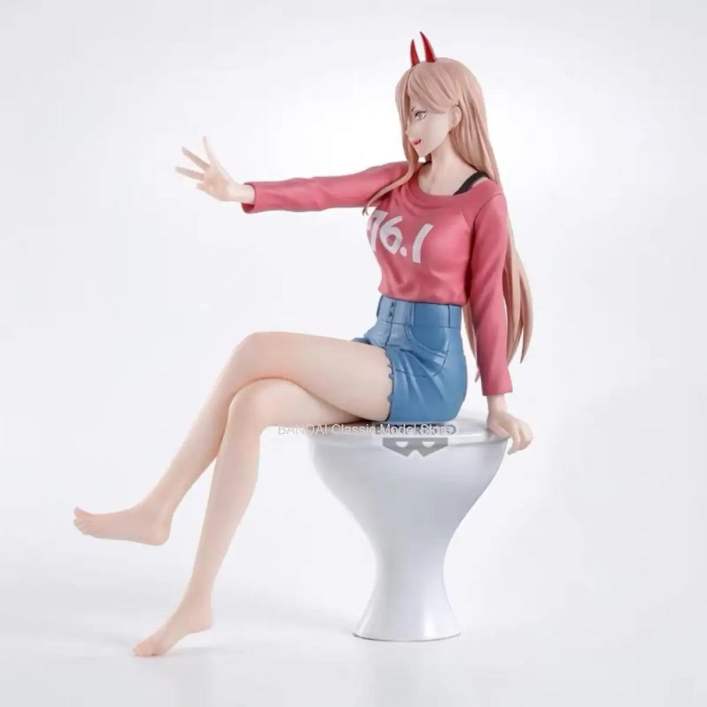 Original Genuine Banpresto Chainsaw Man 18cm Power Sitting Position Action Figures PVC Model Doll Collection Desktop Toys