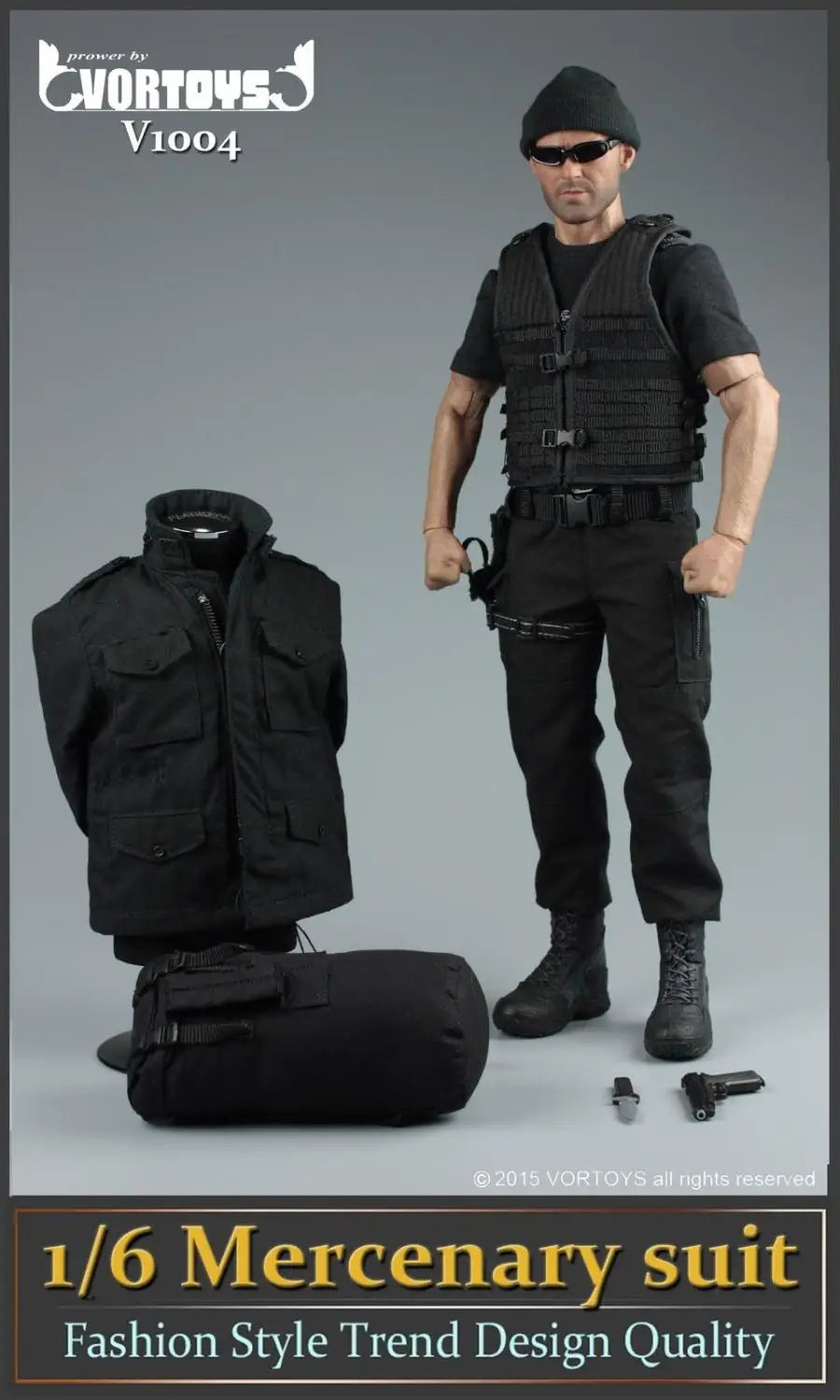 VORTOYS V1004 1/6 Scale Male Solider Mercenary Black Stealth Suit Clothes Model Accessories for 12 Inches Action Figures Bodies