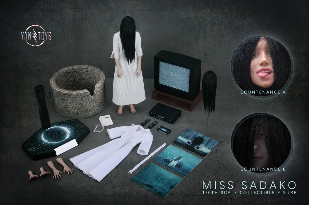 YANTOYS JR08 1/6Scale Long Haired Female Ghost Miss Sadako White Dress Cosplay Scene Full Set 12'' Action Figure Model Dolls Toy