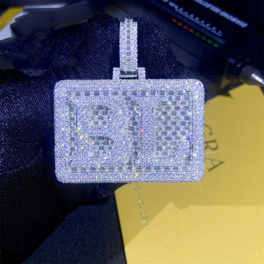 Moissminer Square BL Letter Moissanite висулки колиета за мъже жени Pass Tester S925 сребърна верижка хип-хоп бижута GRA