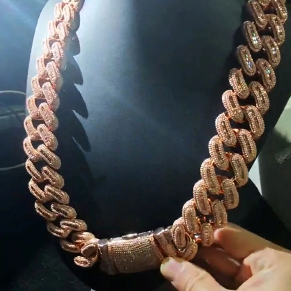 Hip Hop 29mm Iced Out Cuban Chain Fine Jewelry Rose Gold Plated Big Heavy Chain for Men Cuban Link Necklace Birthday Gift