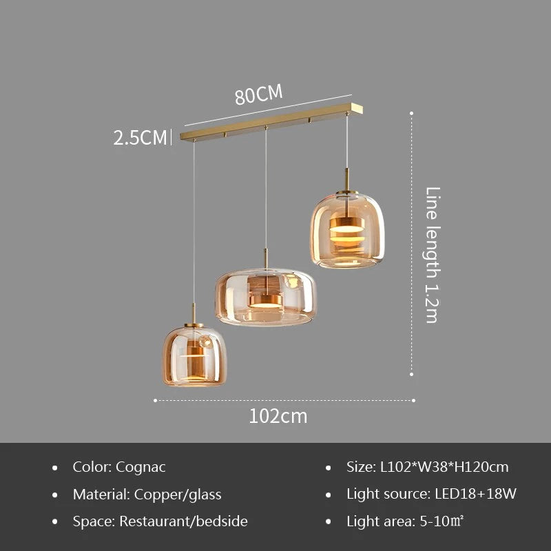 Modern LED Pendant Light Glass Smoke Gray Amber 15/26/38cm Dinner Table Hotel Lobby Bedroom Interior Lamp Home Fixture Decoratio
