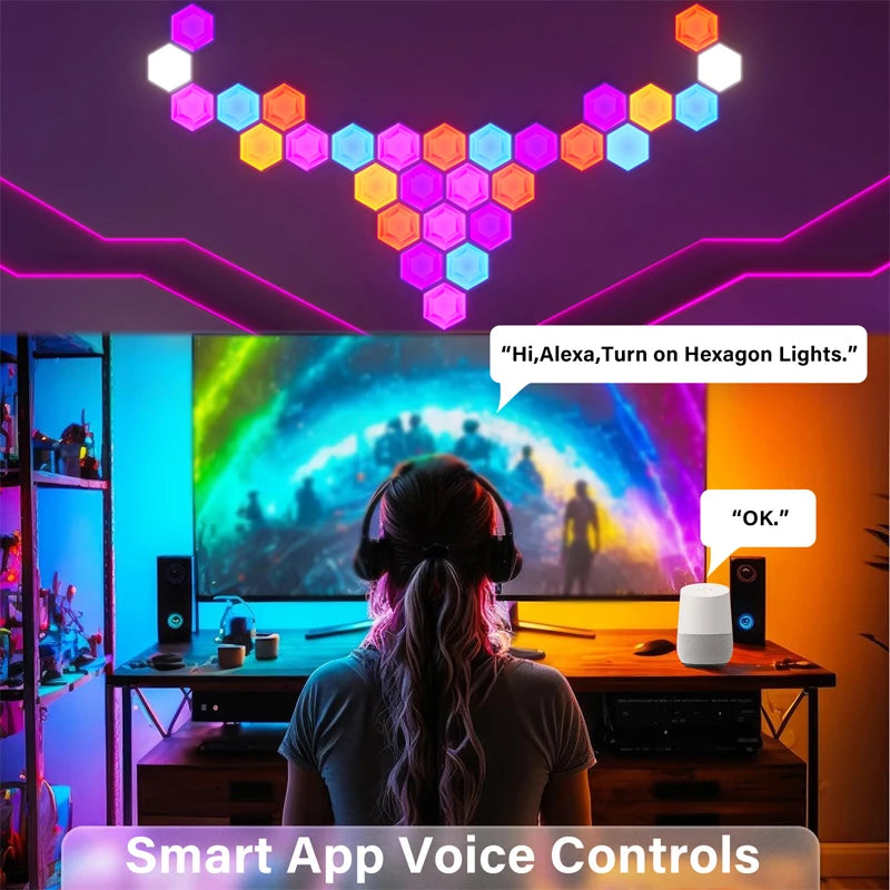 20PCS RGBIC WIFI LED Hexagon Light Indoor Wall Lamp APP Remote Control Night Light Computer Game Room Bedroom Bedside Decoration