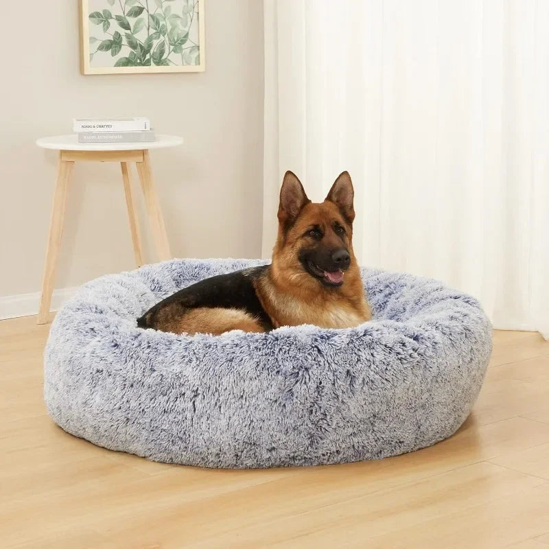 Calming Donut Dog Bed, 45 Inches Round Fluffy Dog Beds for Extra Large Dogs, Anti-Anxiety Plush Dog Bed, Washable Pet Bed