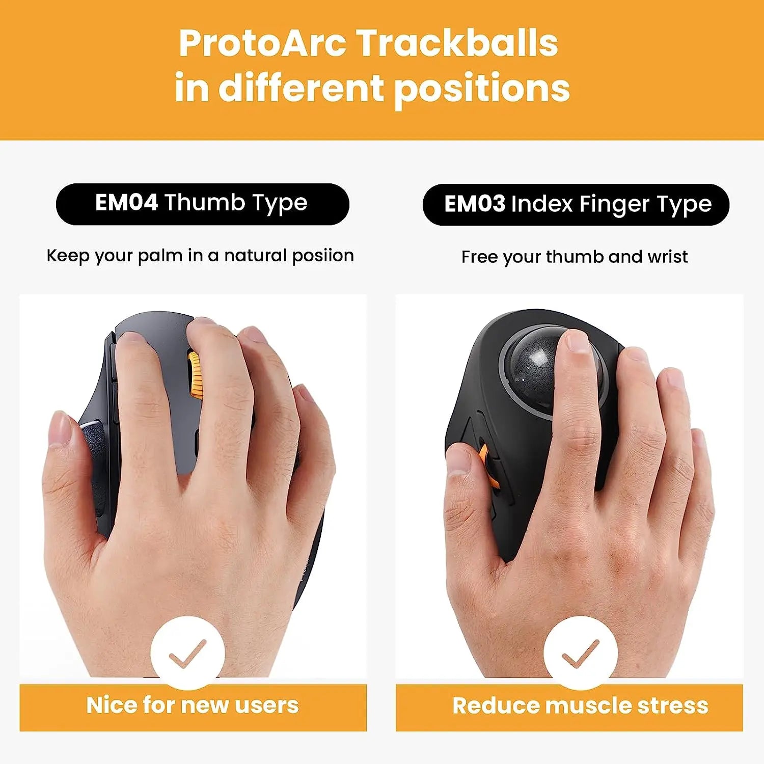 ProtoArc EM04 Trackball-Maus, kabellos, wiederaufladbar, ergonomisch, vertikal, Bluetooth-Mäuse für Computer, PC, iPad, Mac, Windows, Android