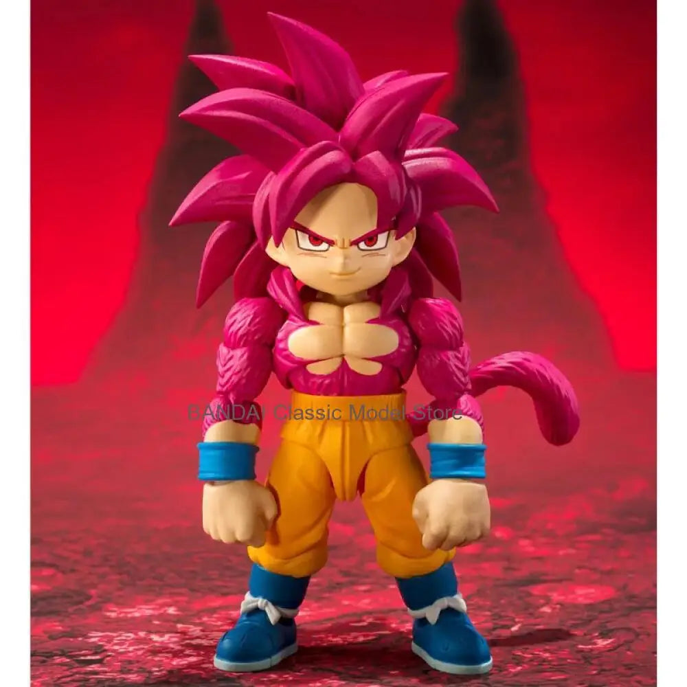 In Stock BANDAI Original Box S.H.Figuarts DRAGON BALL SON GOKU MINI SSJ4 SHF Action Figure Model Gift for Kid Foam Box Packaging