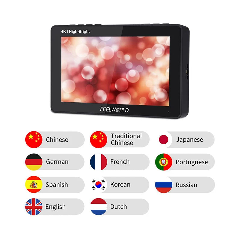 FEELWORLD F5 PROX 5,5 Zoll 1600nit High Bright Touchscreen DSLR-Kamera-Feldmonitor 4K HDMI F970 Installations- und Stromversorgungskit