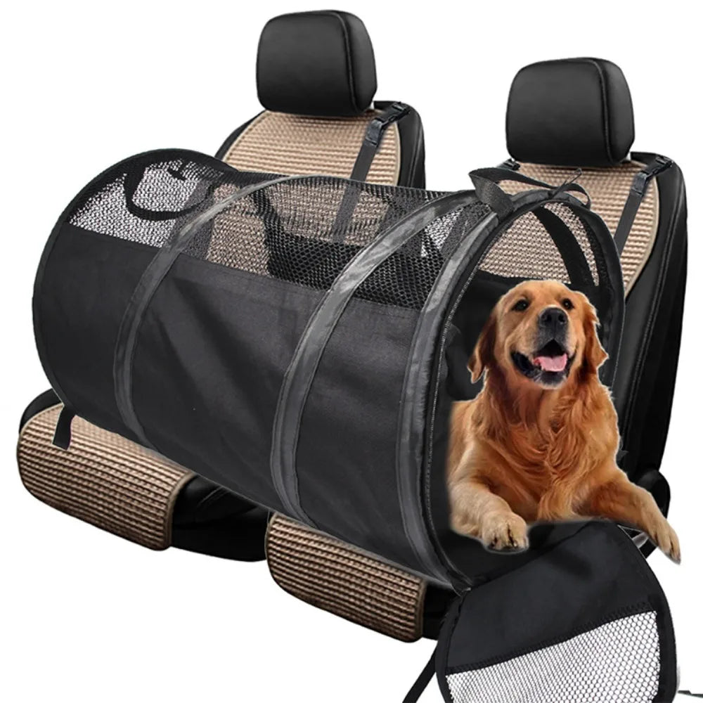 Foldable Pet Car Bag with Safety Belt Cylindrical Dog Car Seat Carrier Large Capacity Wear-resistant Car Rear Dog Seat Tent