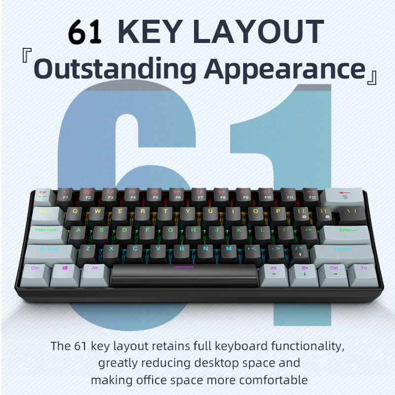 61 Tasten Mechanische Tastatur Kabelgebunden, APAYADO K61 RGB 60% Tragbare Mini-Tastatur Schwarz, Weiß, Rot/Blau Schalter für Gaming